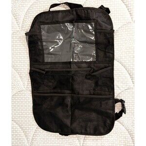 Car Seat Back Organizer Travel Storage Mesh Pockets Clear Window Black NWOT